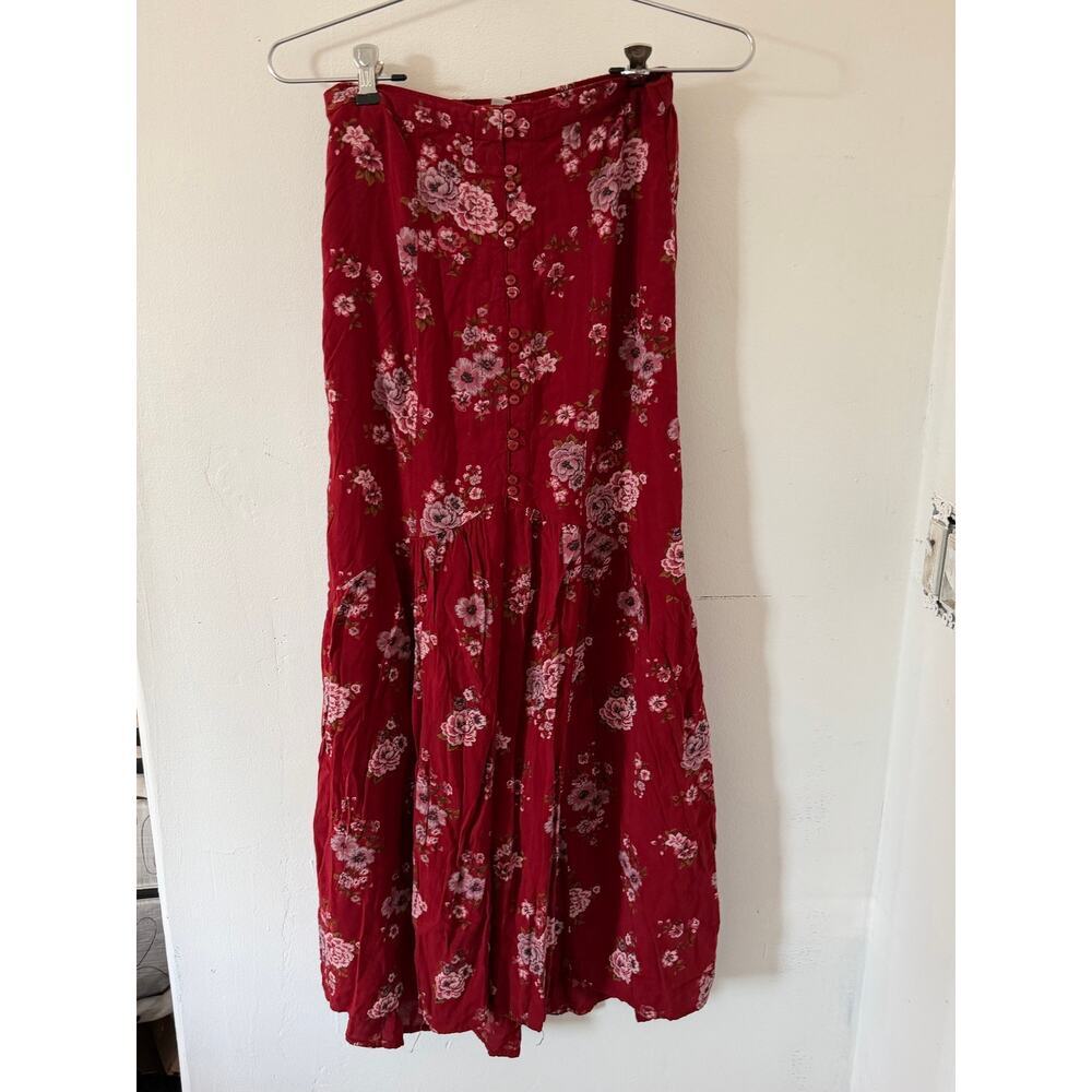 American Eagle Outfitters Maxi Skirt Button Up Floral Print Red Size 0